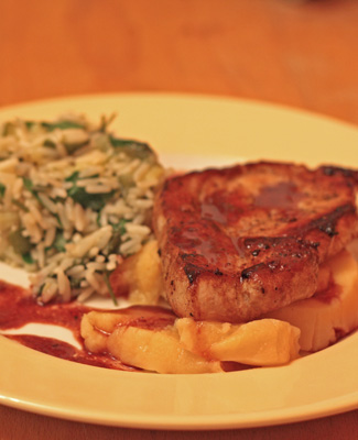 pork and poached quince